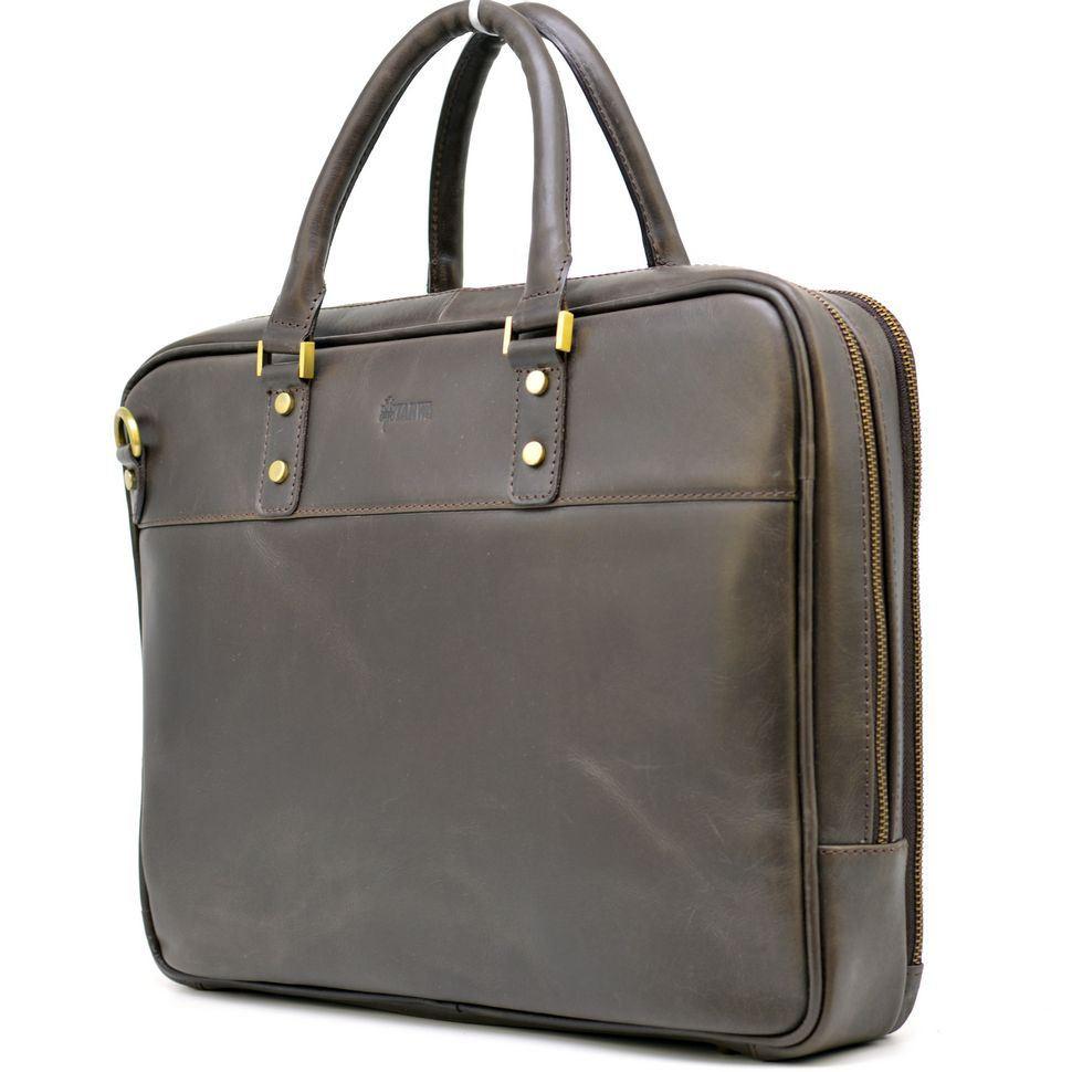 Чоловіча шкіряна сумка-портфель тонкая, коричнева TARWA TC-4766-4lx